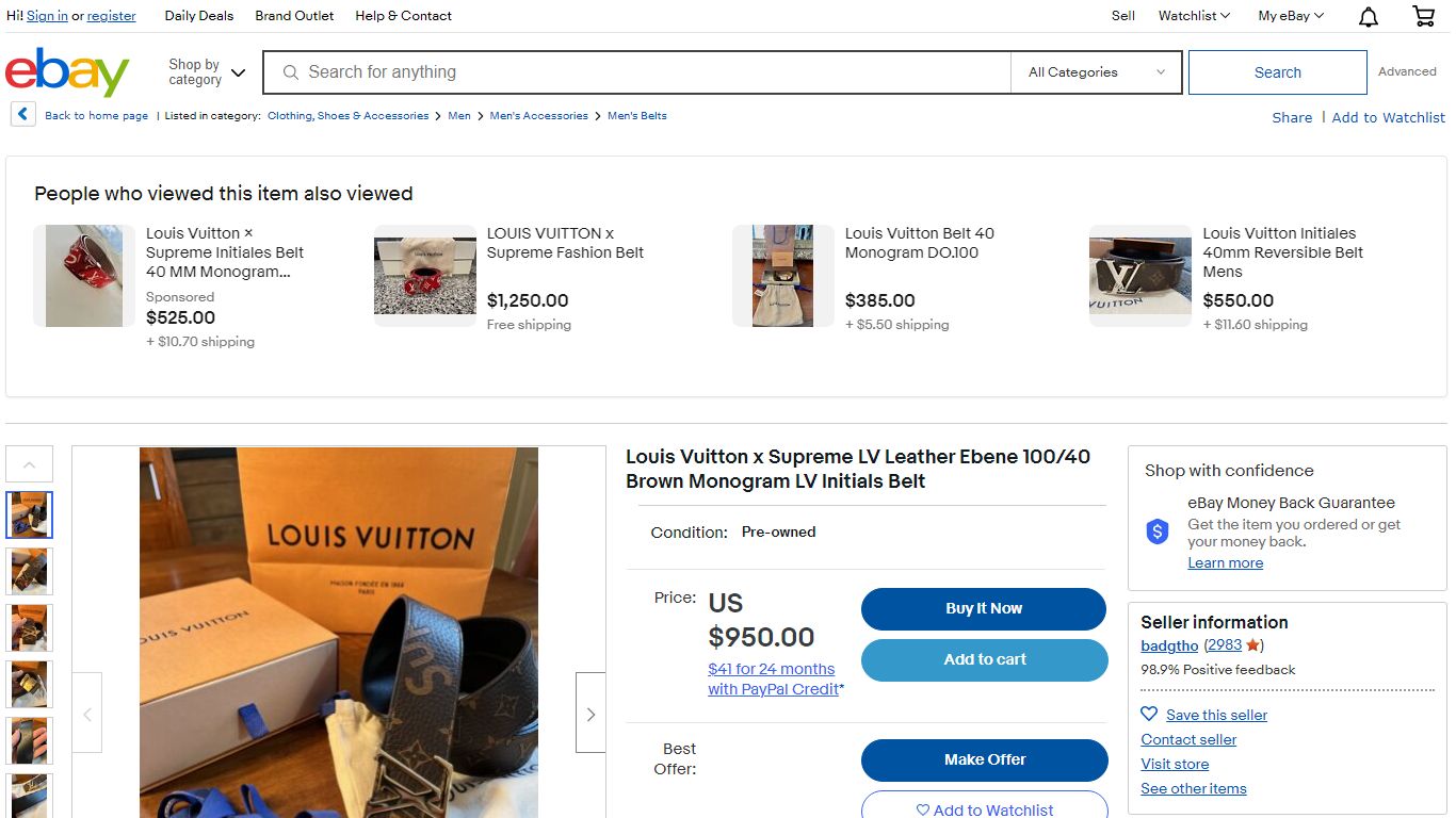 Louis Vuitton x Supreme LV Leather Ebene 100/40 Brown Monogram LV ...